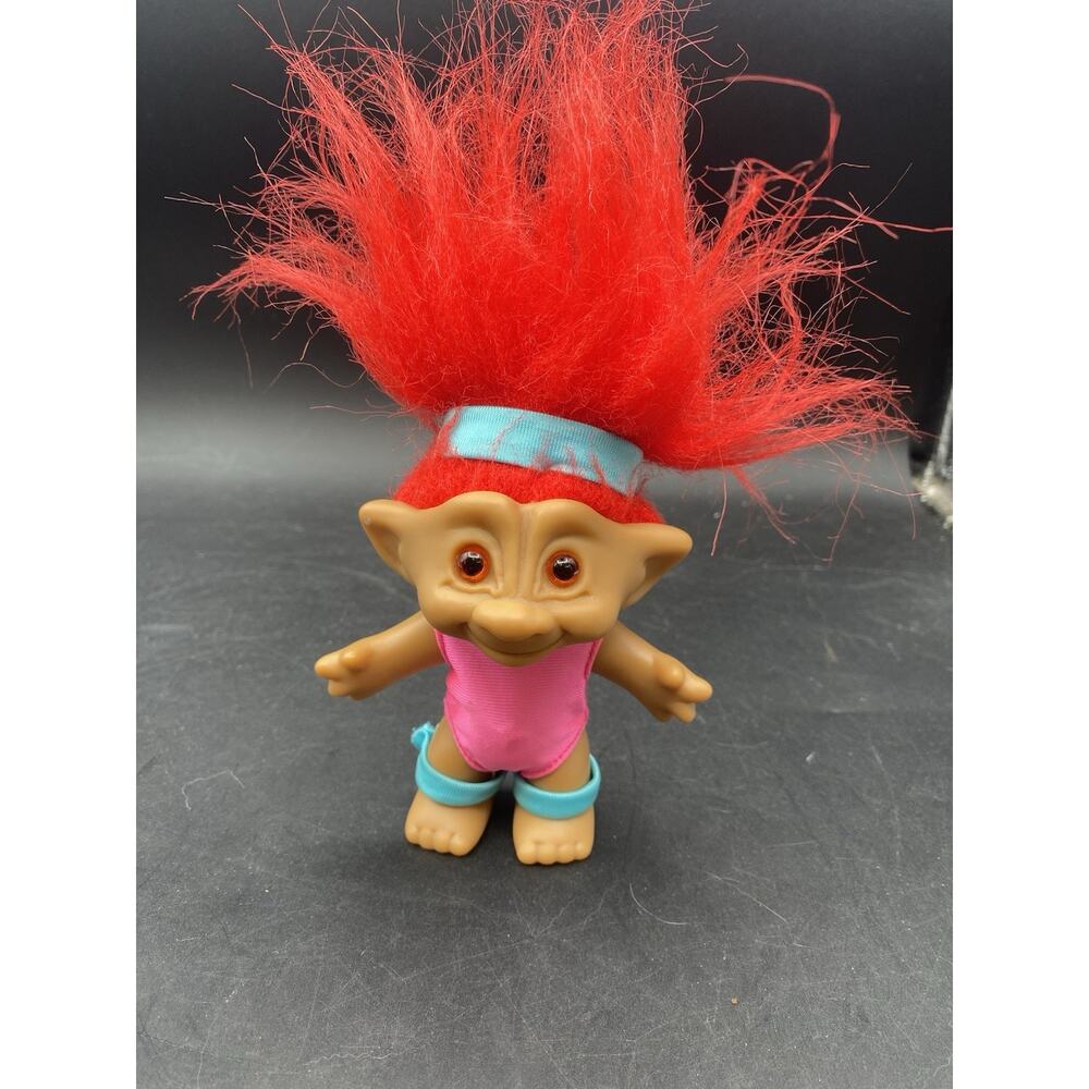 Vintage Ace Novelty Treasure Troll Doll, Red Hair, Red Gem, Red/Orange Eyes